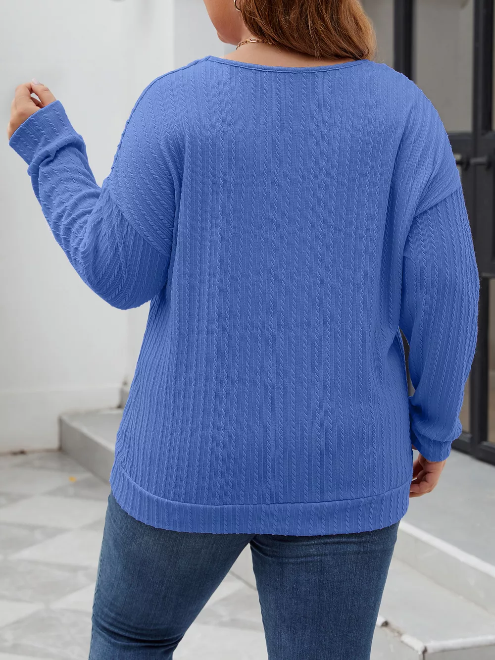 Plus Size V-Neck Dropped Shoulder Blouse, image 4