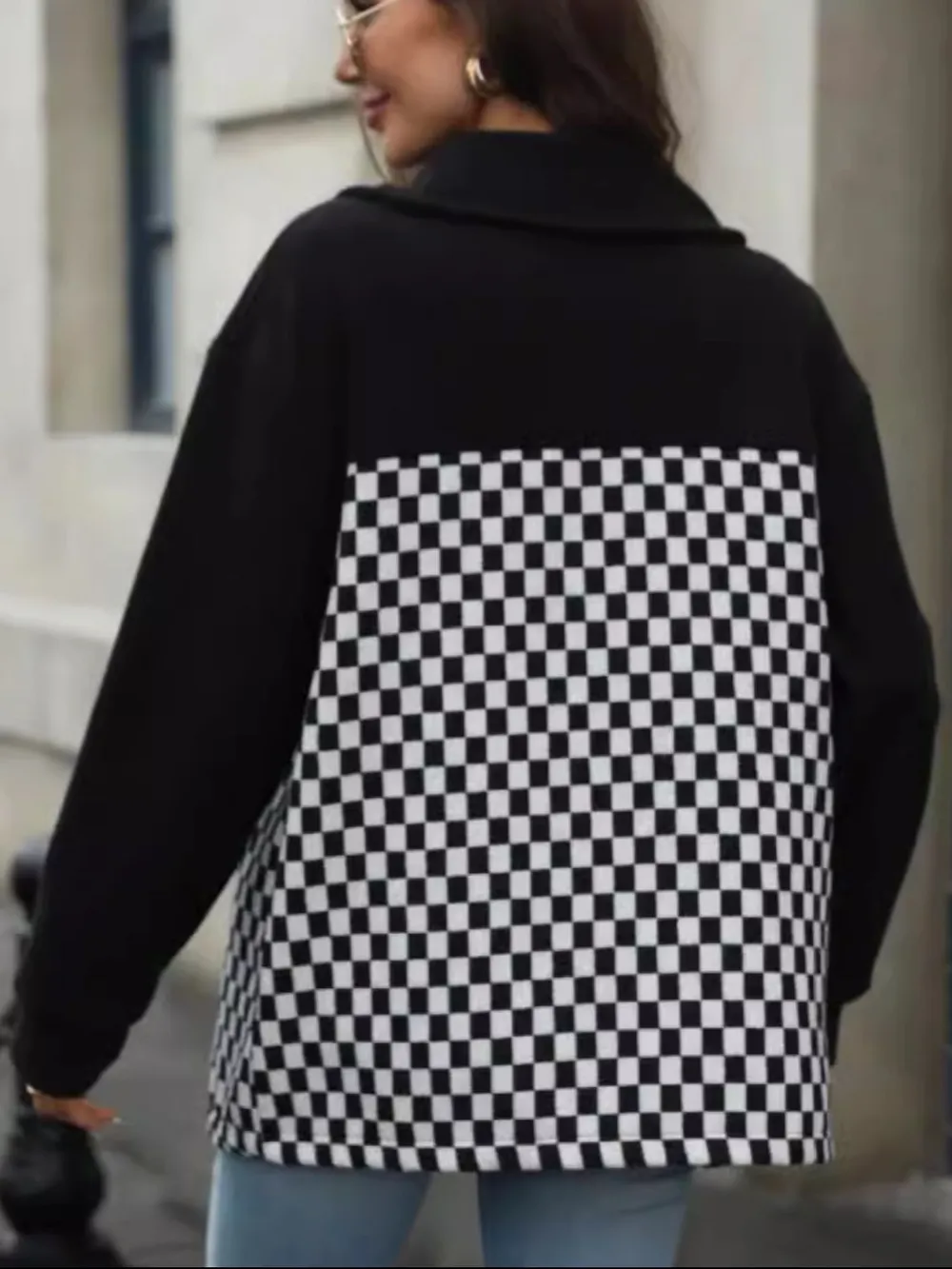 Checkered Snap Down Long Sleeve Jacket, image 3