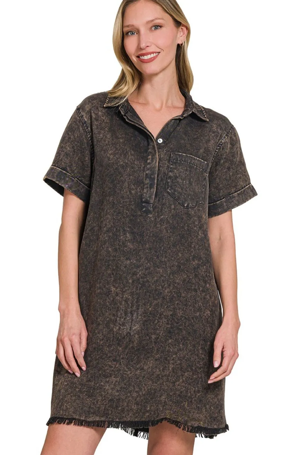 Tencel Mineral Washed Collared Shirts Dress, image 2