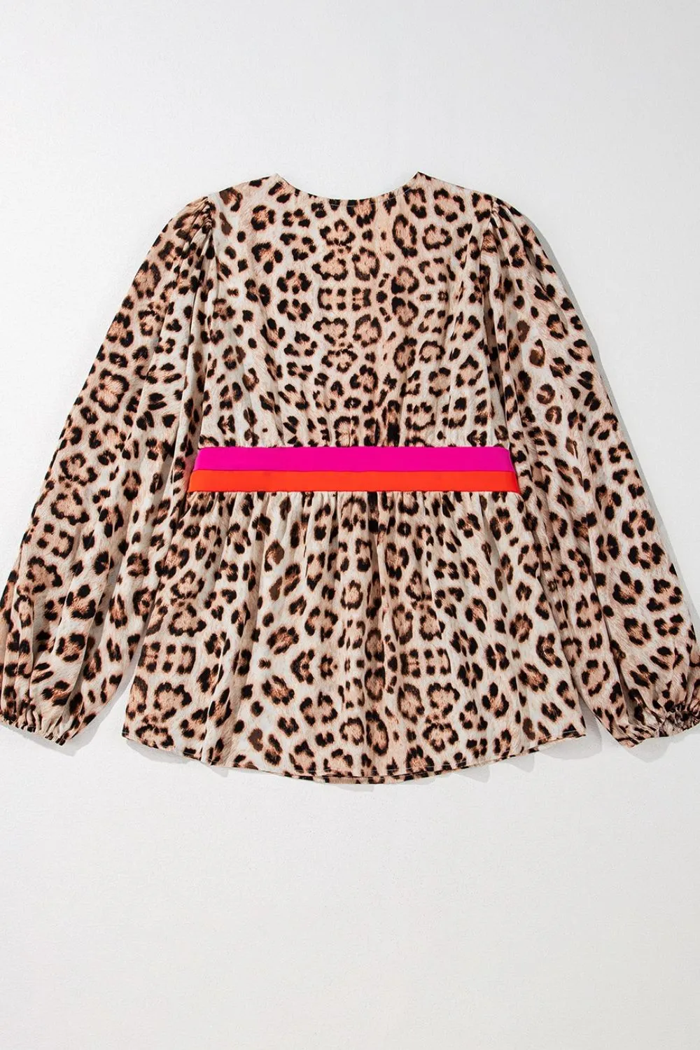 Leopard Print V-Neck Blouse with Contrast Trim, image 2