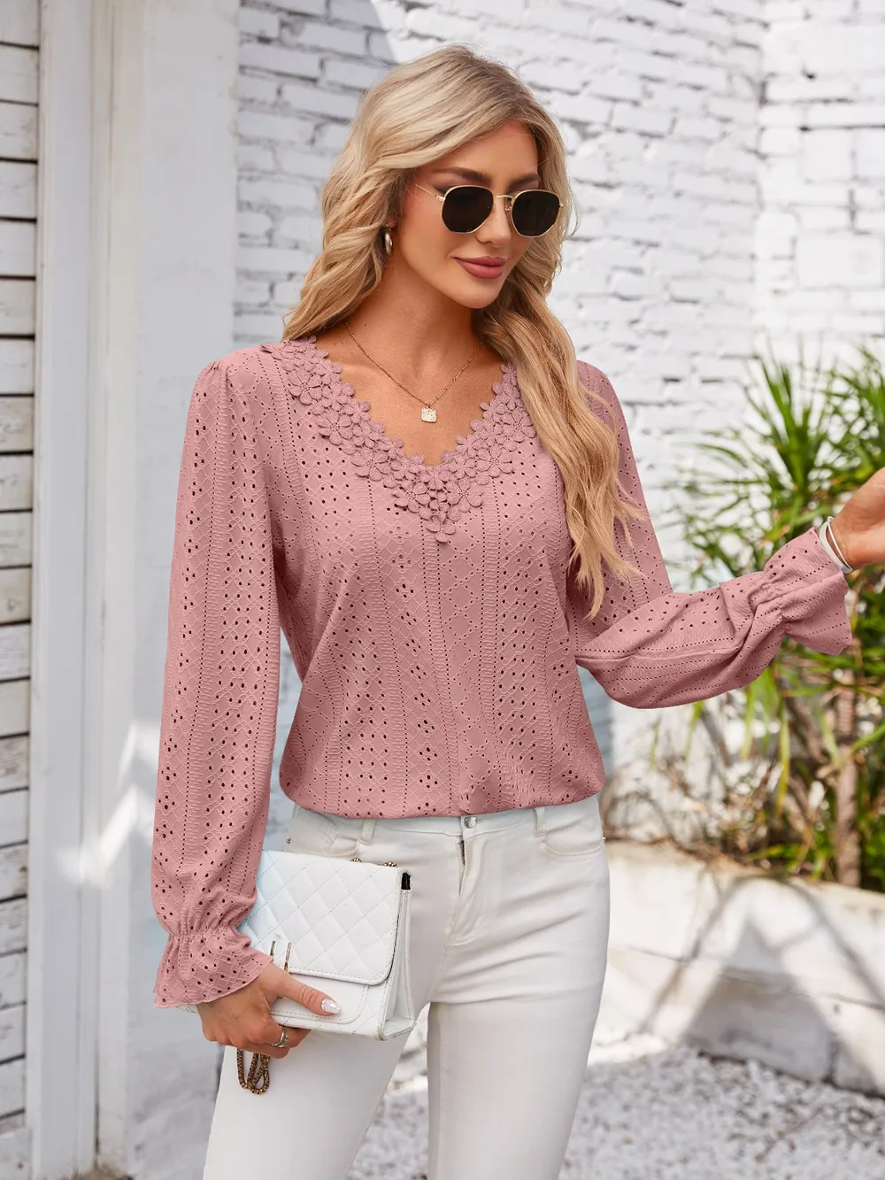 Applique V-Neck Flounce Sleeve T-Shirt, image 15