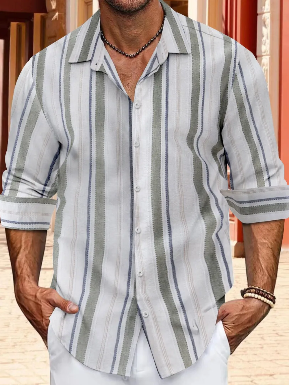 Men's Full Size Striped Button Up Long Sleeve Shirt Plus Size, image 6