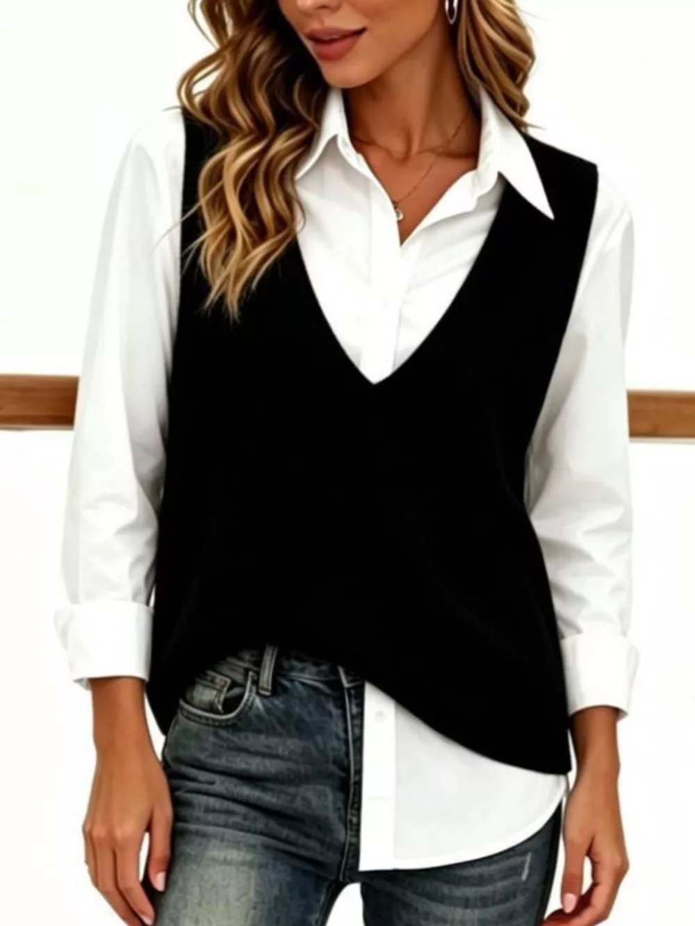 Full Size Chic V-Neck Sleeveless Knit Sweater Vest Plus Size, image 2