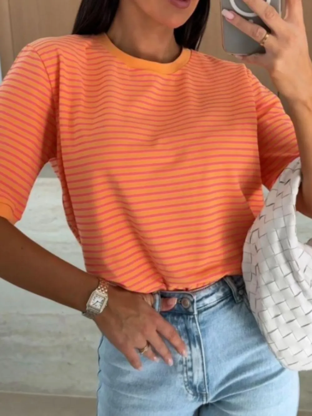 Striped Round Neck Short Sleeve T-Shirt, image 3