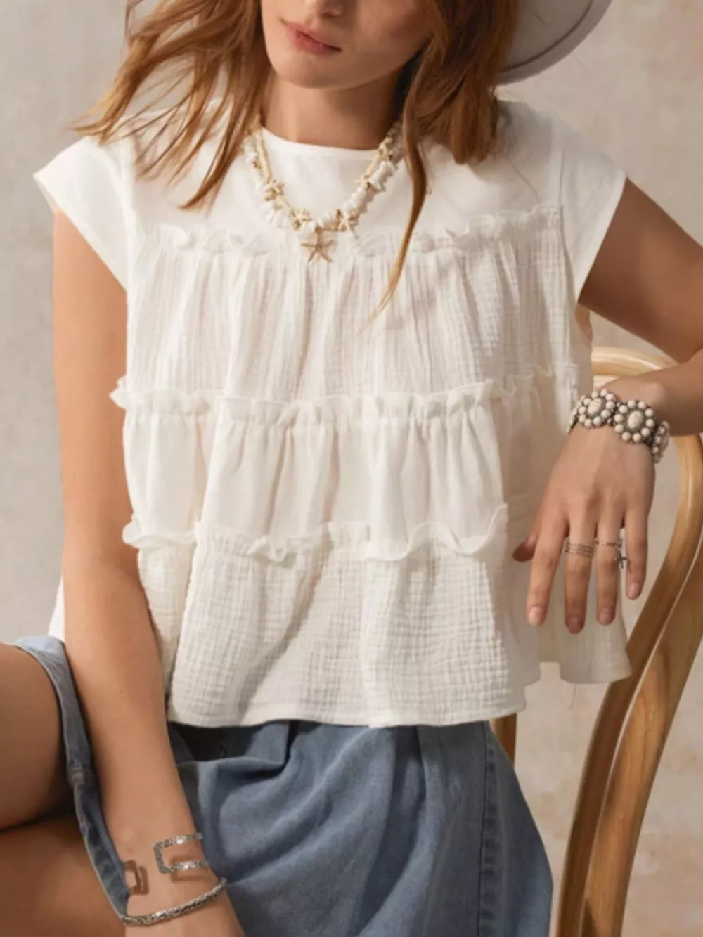 Tiered Cap Sleeve Blouse, image 4