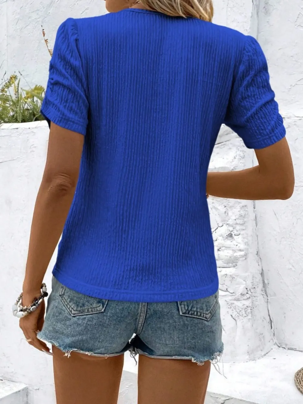 Ruched Round Neck Short Sleeve Top, image 4