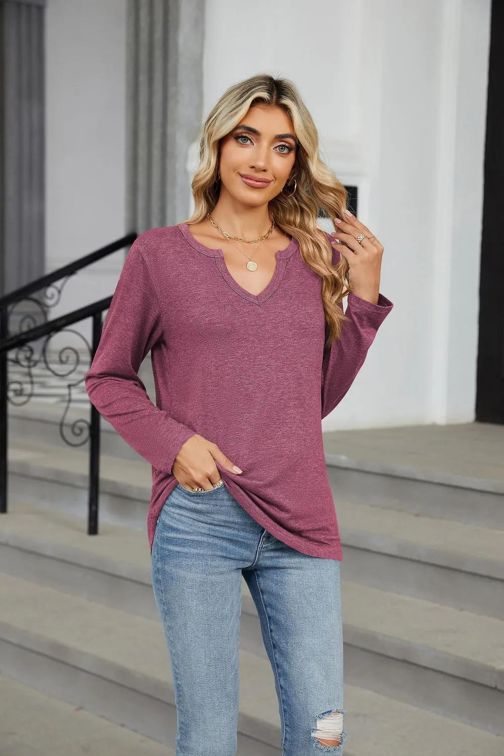 Notched Long Sleeve T-Shirt, image 27