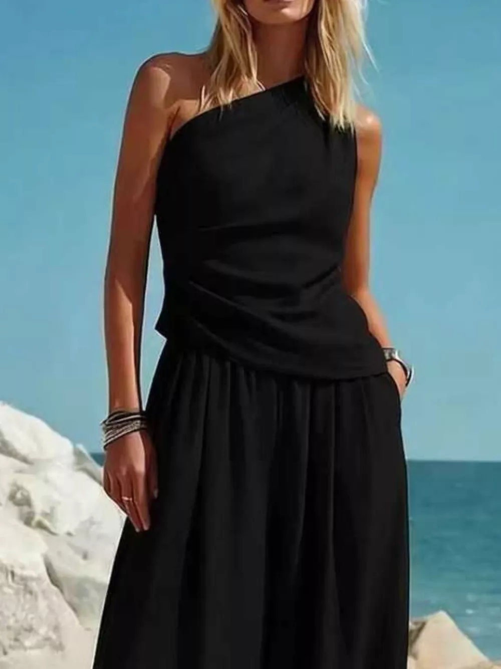 Full Size One-Shoulder Sleeveless Top and Harem Pants Set Plus Size, image 5