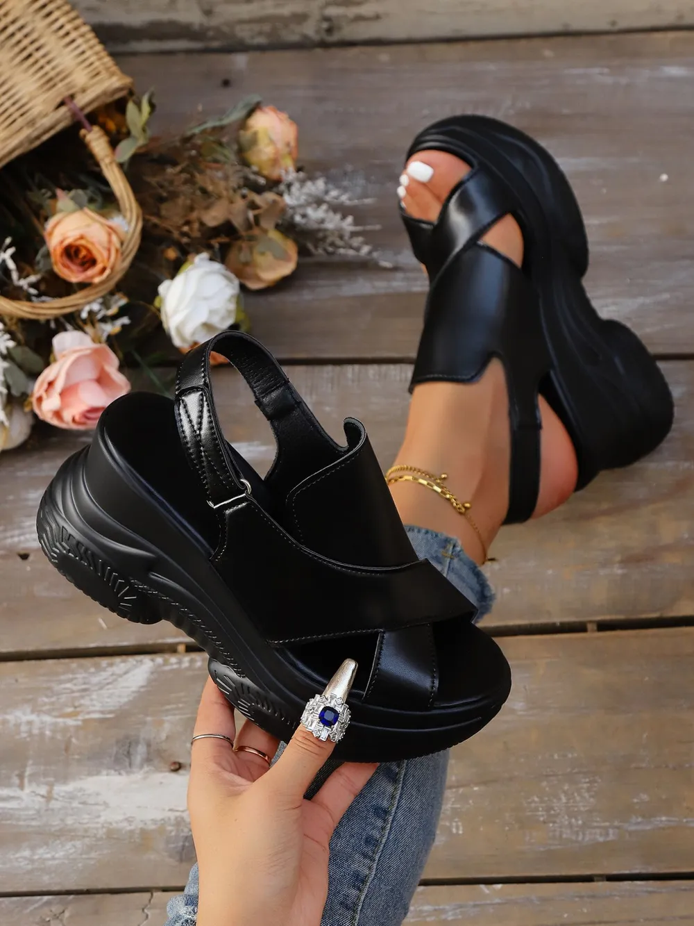 Cutout Platform Wedge Sandals, image 4