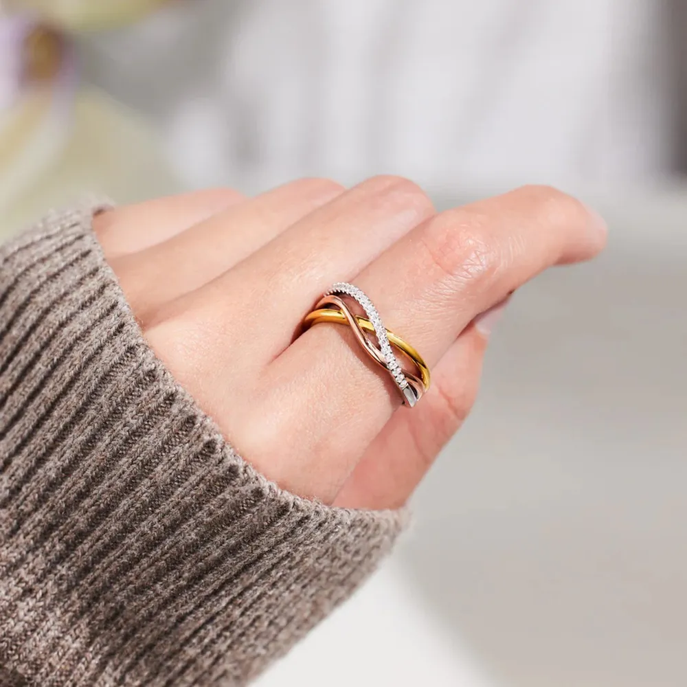 Crisscross Gold-Plated 925 Sterling Silver Ring, image 3