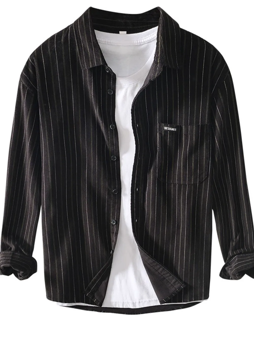 Men's Plus Size Striped Button Up Long Sleeve Shirt