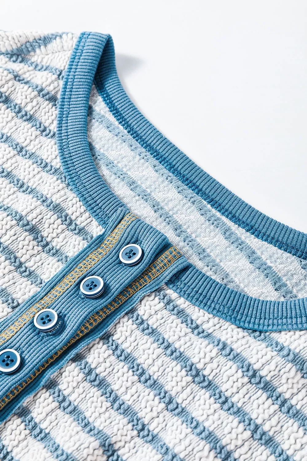 Striped Textured Knit Button Detail Top, image 11