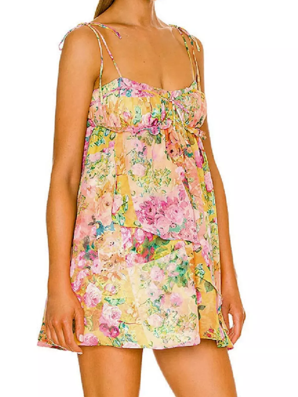 Floral Print Tie-Shoulder Mini Dress, image 3