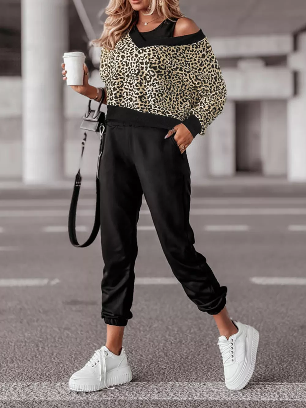 Leopard Print Sweatshirt and Jogger Set