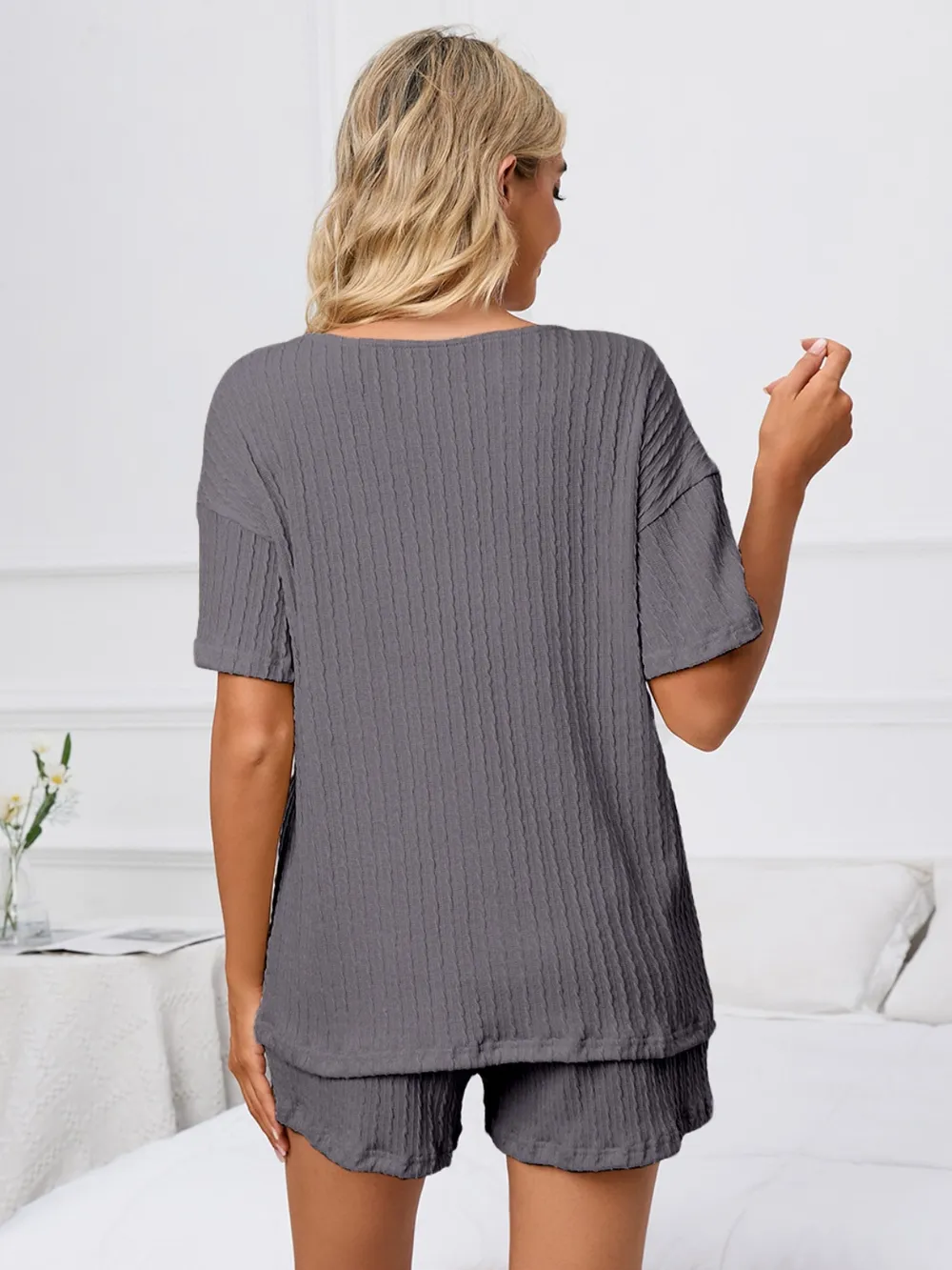 Notched Short Sleeve and Shorts Lounge Set, image 9