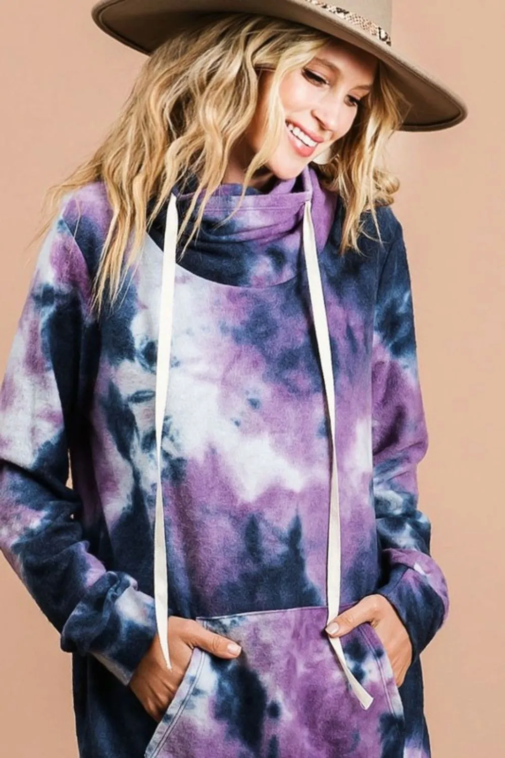 Brushed Tie Dye Overlapped Turtle Neck Sweatshirt