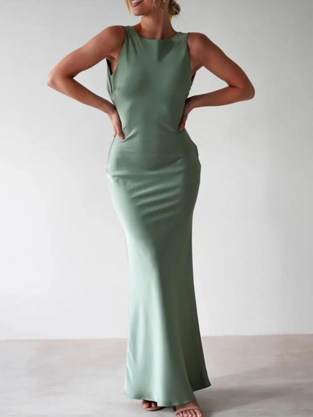 Satin Sleeveless Maxi Dress, image 2