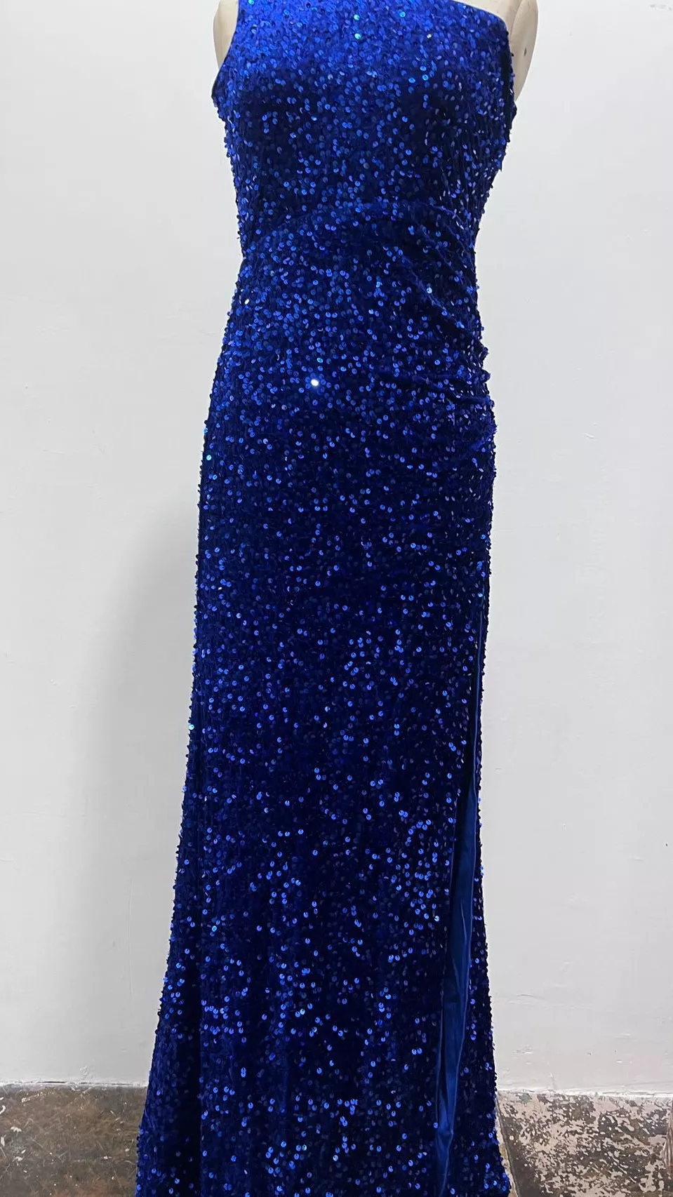 One-Shoulder Ruched Sequin High-Slit Evening Dress, image 31