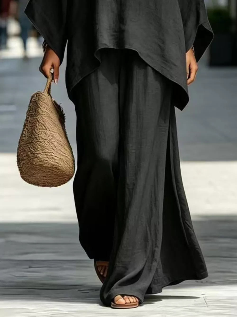 Full Size Batwing Sleeve Top and Wide-Leg Pants Set Plus Size, image 6