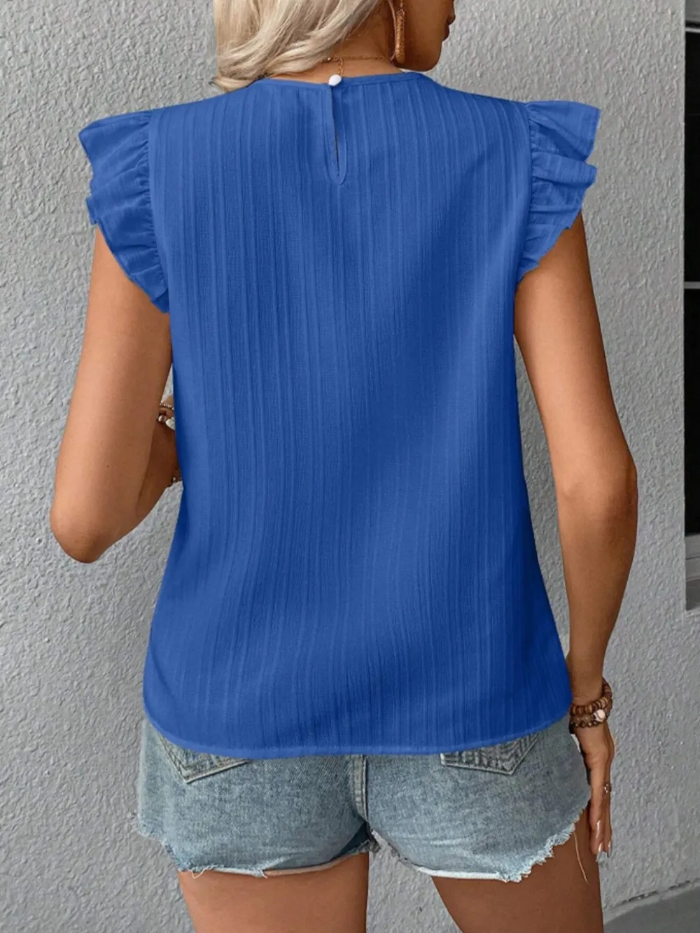 Ruffled Round Neck Cap Sleeve Blouse, image 30