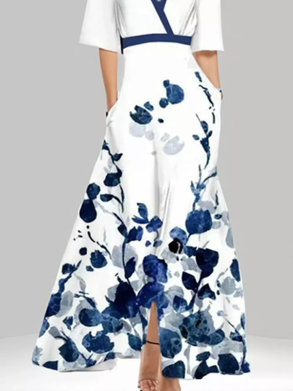 Floral Print Half Sleeve Maxi Dress with Pockets, image 11