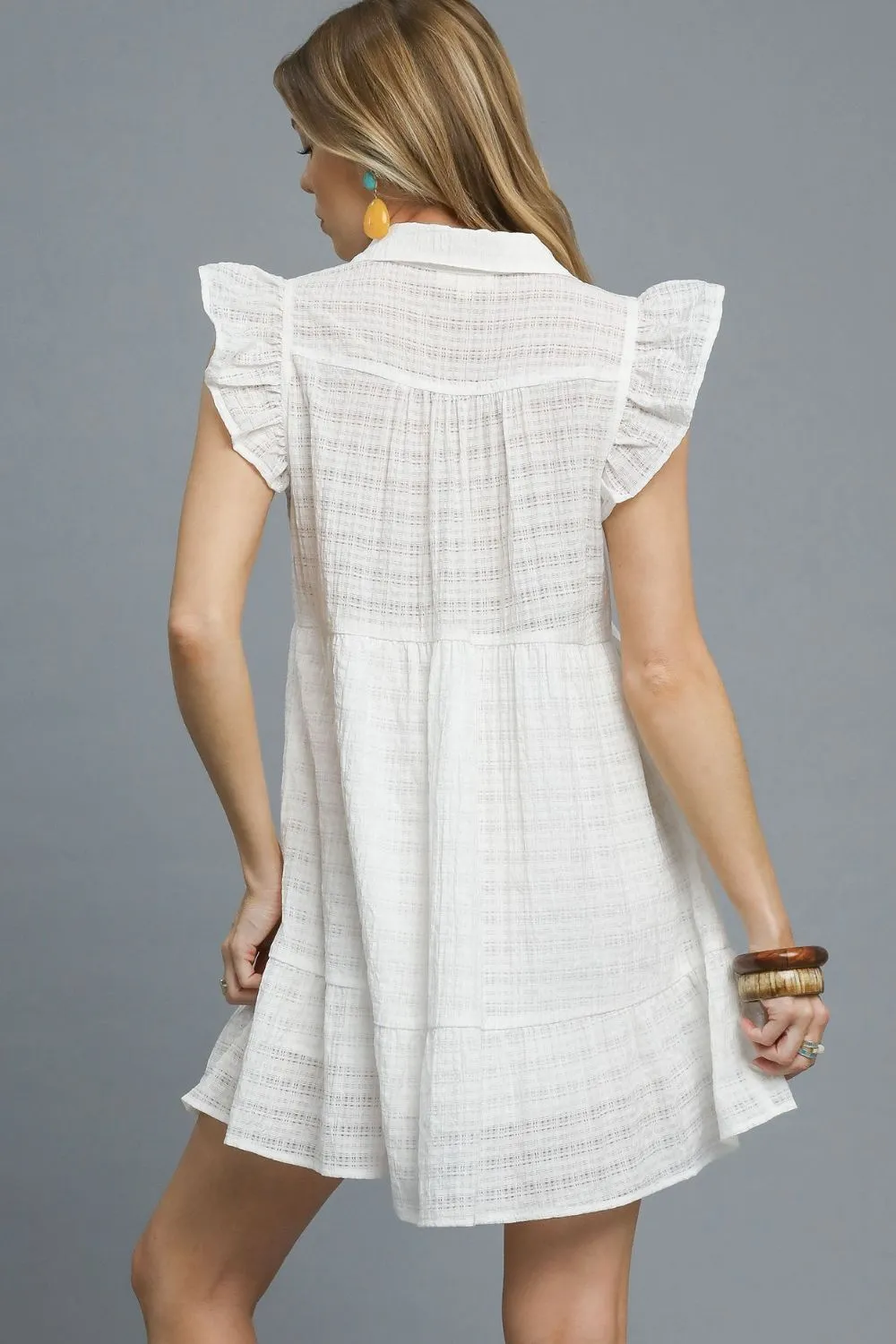 Ruffle Cap Sleeve Textured Mini Dress, image 2