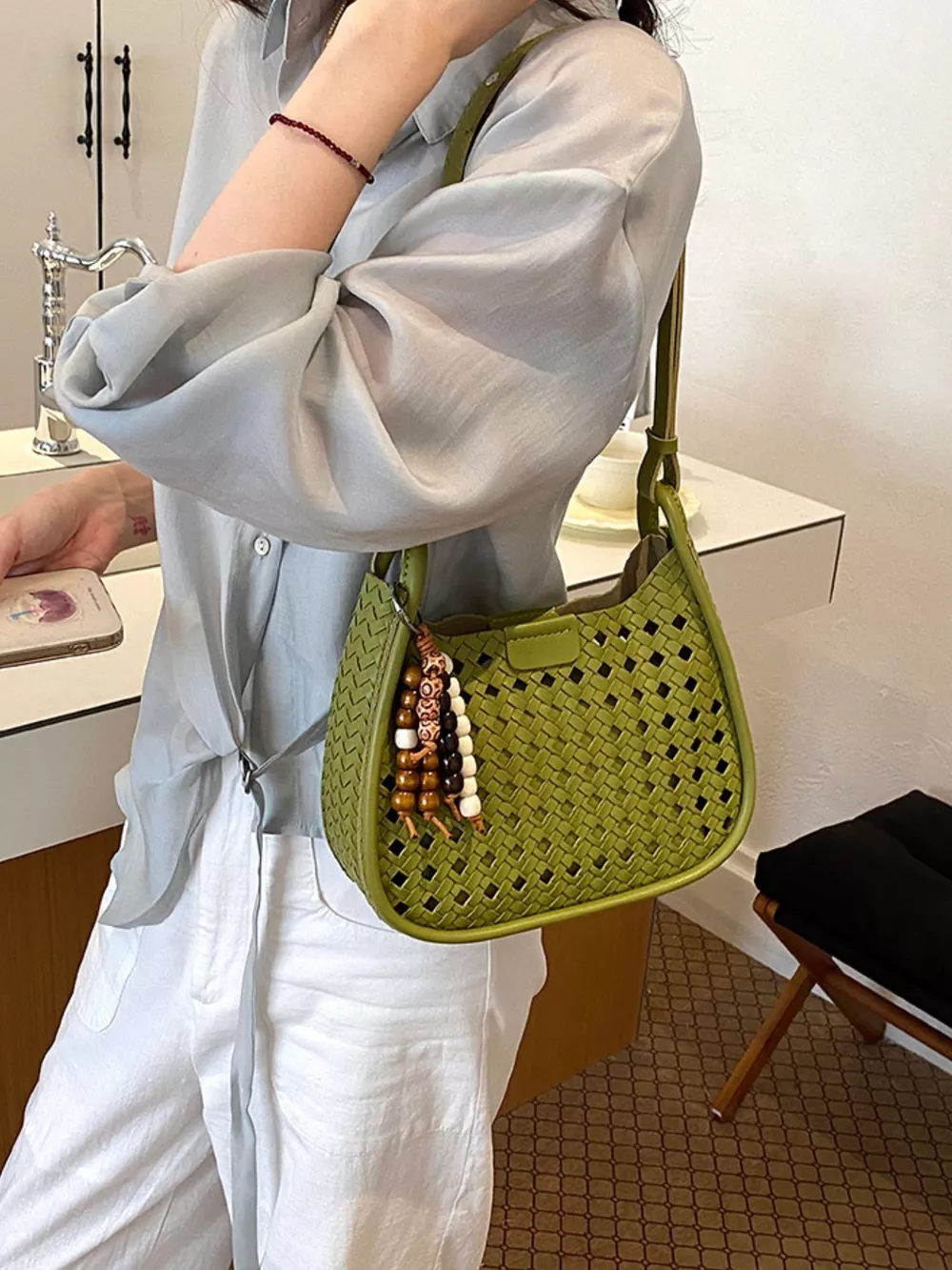 Woven Hollow-Out Shoulder Bag, image 2