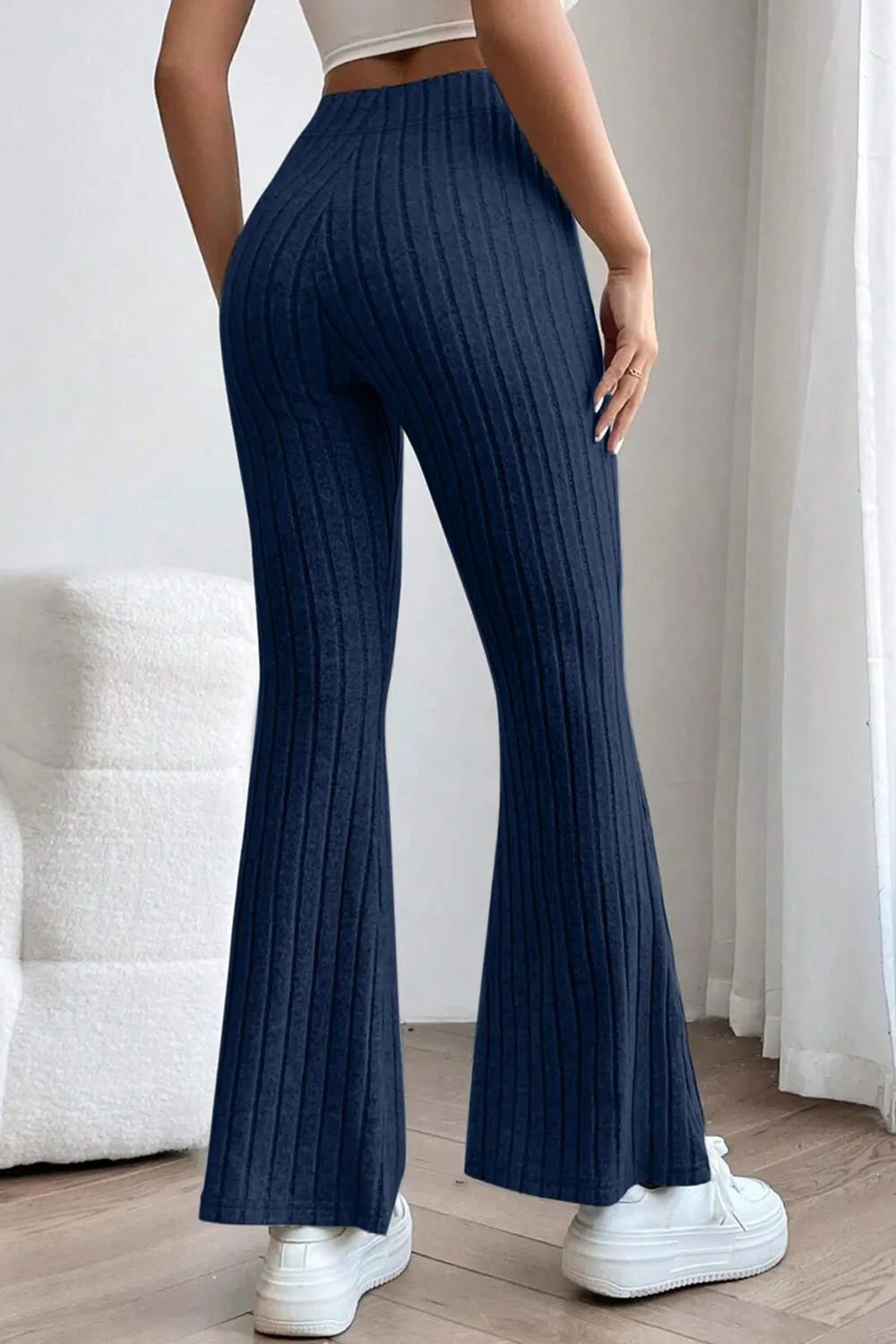 Full Size Ribbed High Waist Flare Pants, image 7