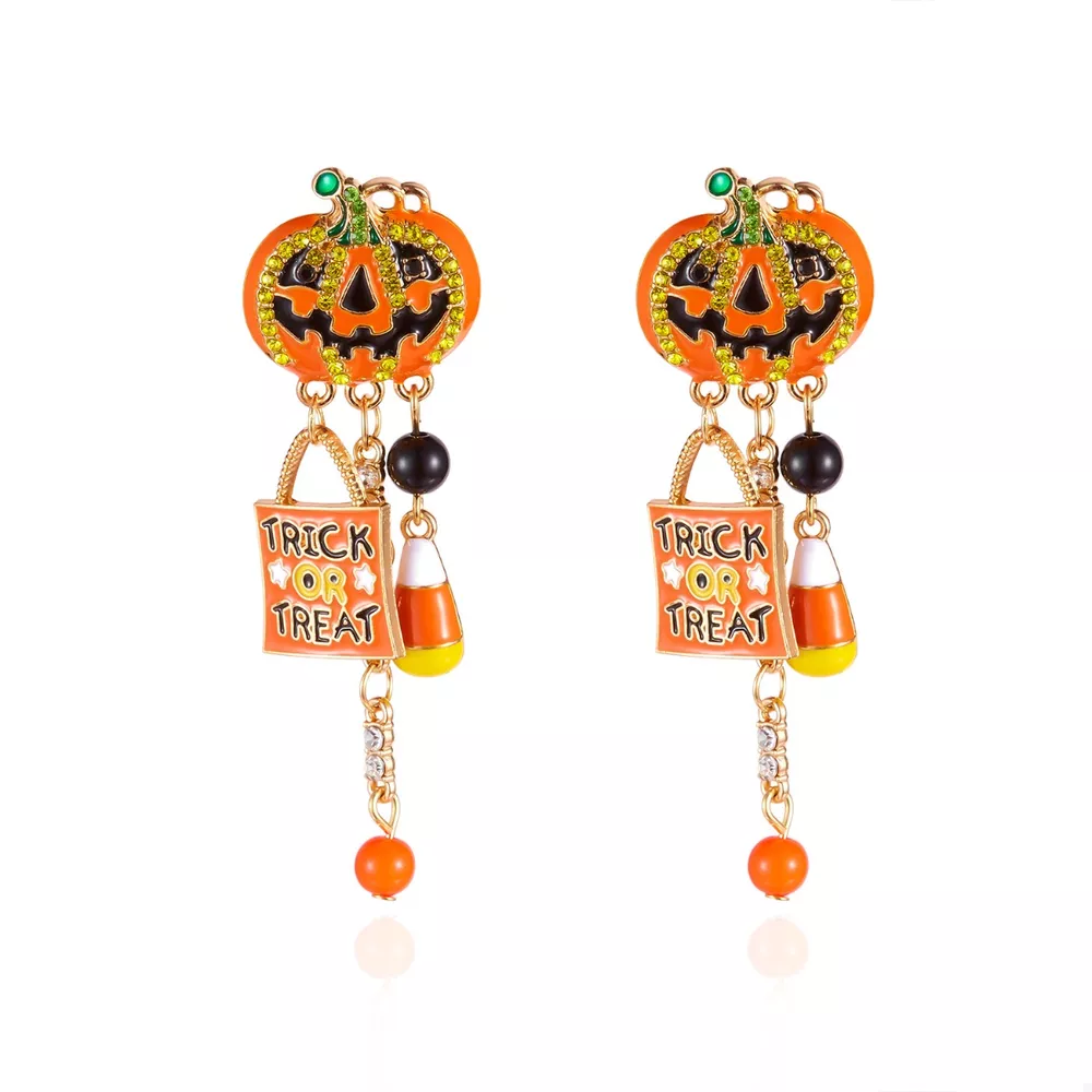 Halloween Rhinestone Pumpkin Drop Earrings, image 6