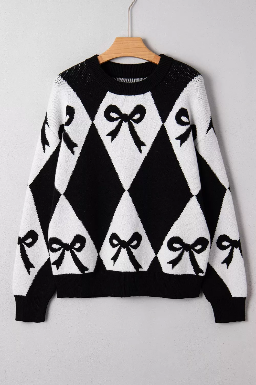 Bow Pattern Long Sleeve Contrast Sweater, image 2