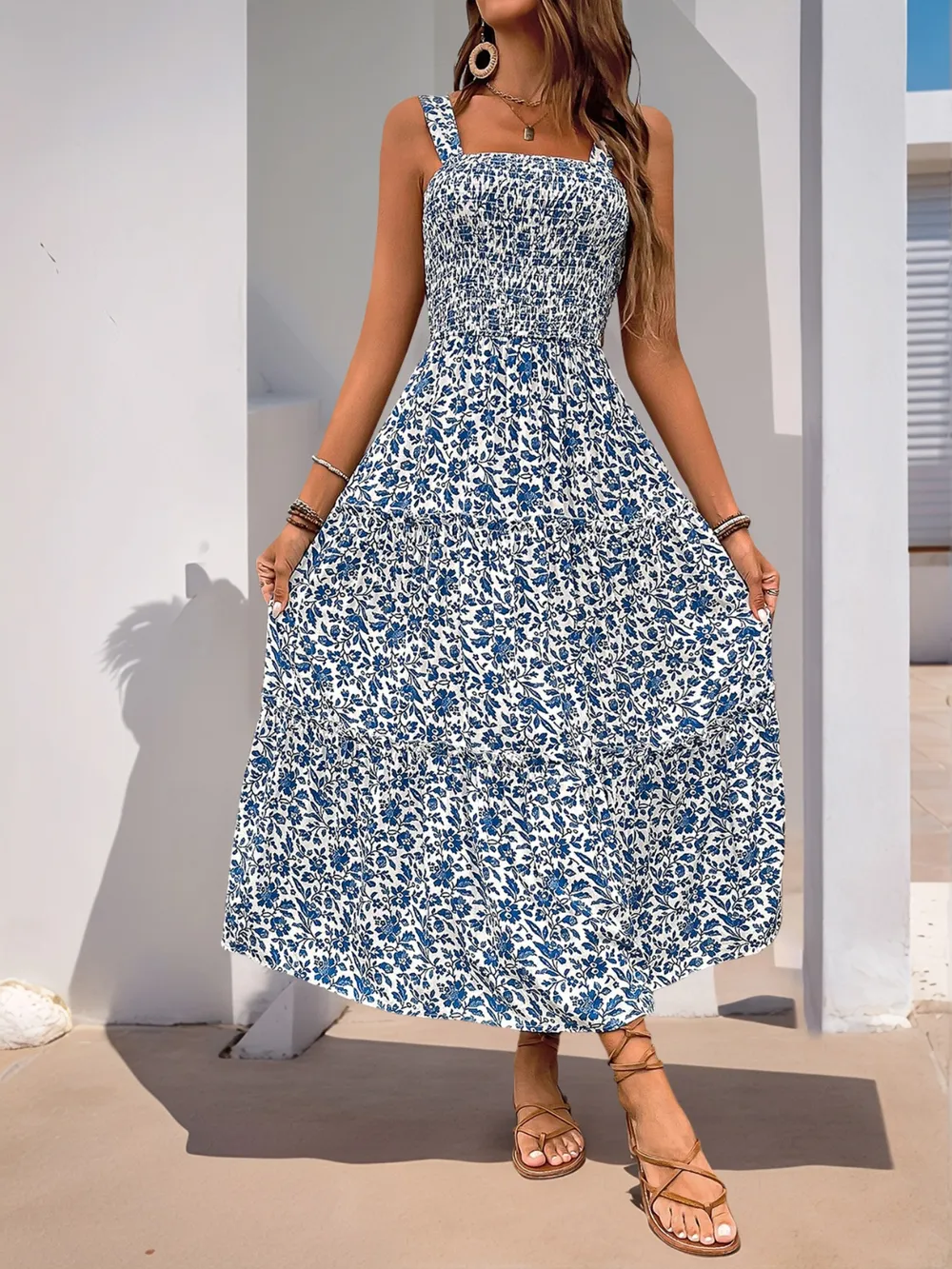 Frill Printed Square Neck Midi Cami Dress, image 2