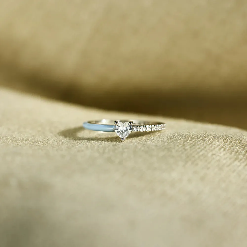 Heart Shape Inlaid Zircon Enamel Ring, image 5