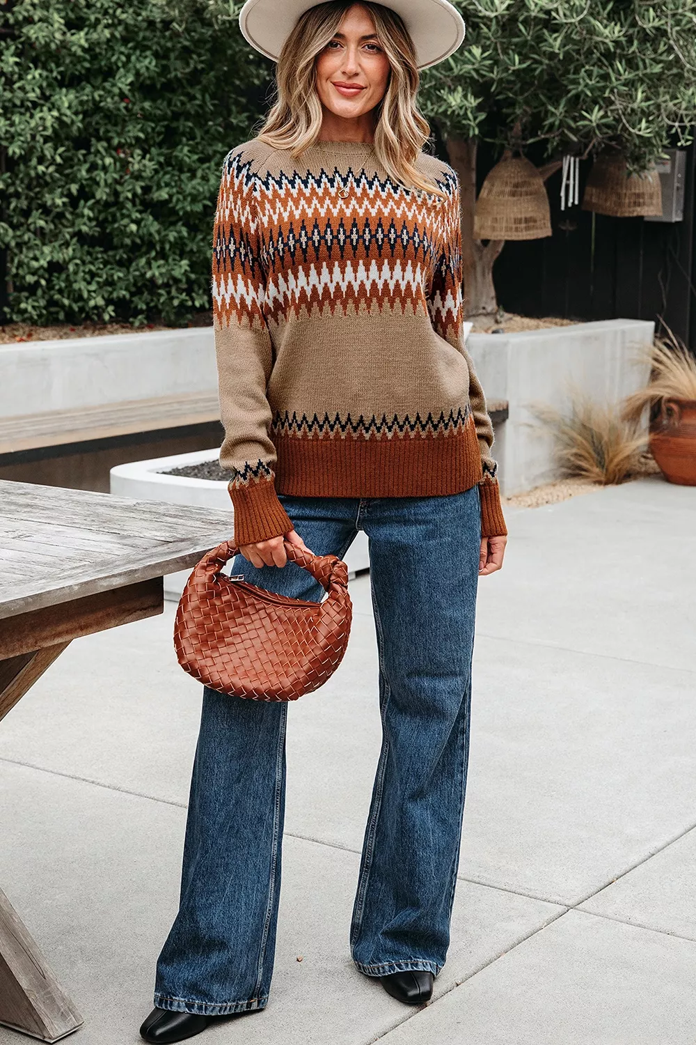 Geometric Pattern Long Sleeve Sweater, image 6