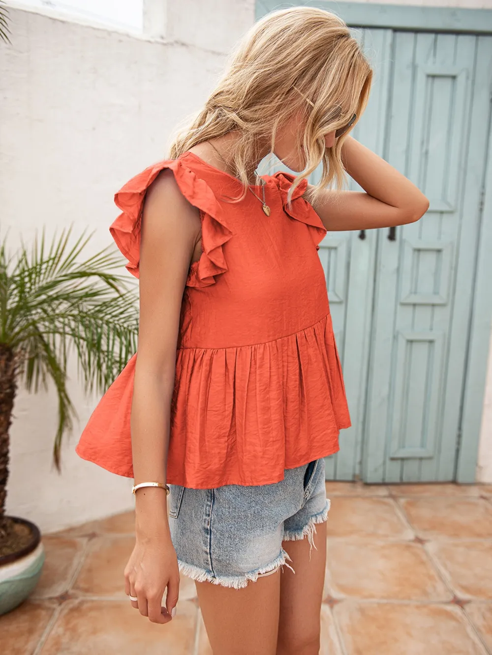 Lace Detail Round Neck Peplum T-Shirt, image 6