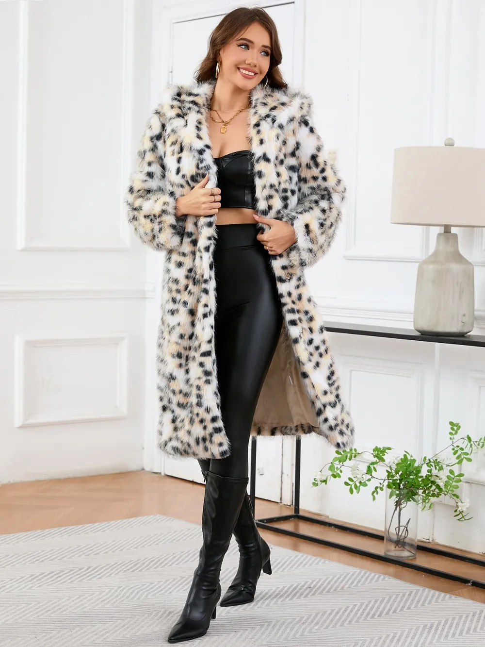 Thermal Leopard Faux Fur Hooded Outerwear, image 3
