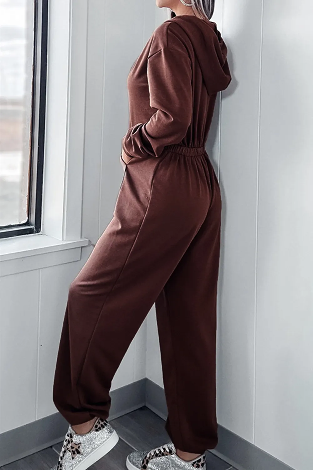Full Size Drawstring Long Sleeve Jumpsuit, image 6