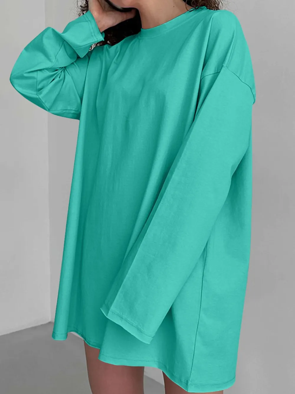 Round Neck Long Sleeve Oversized T-Shirt, image 25