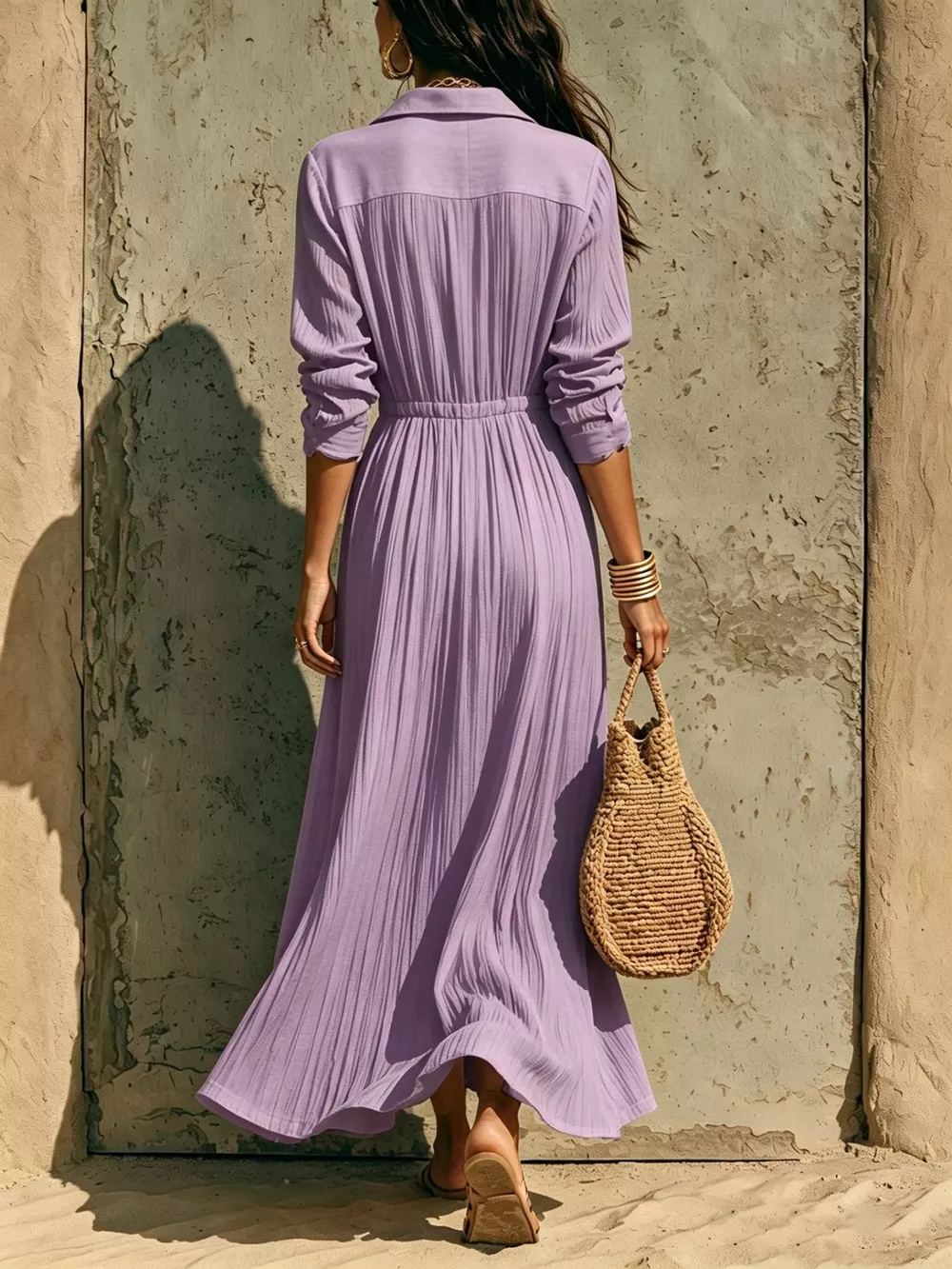 Full Size Textured Button Front Long Sleeve Maxi Dress Plus Size, image 2