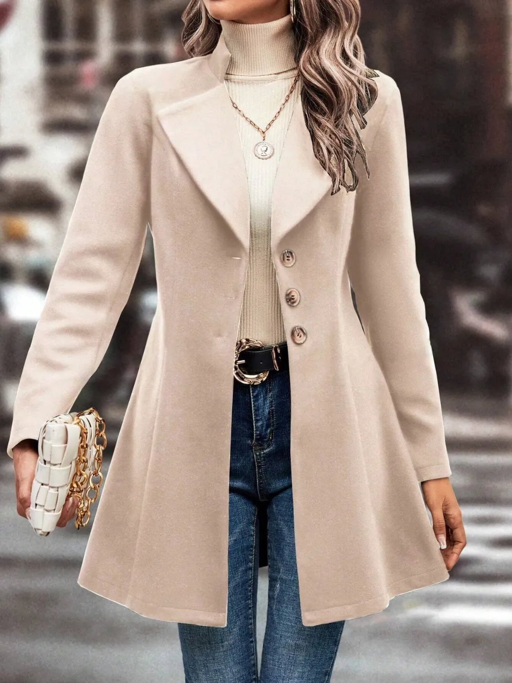 Collared Neck Long Sleeve Longline Coat, image 7
