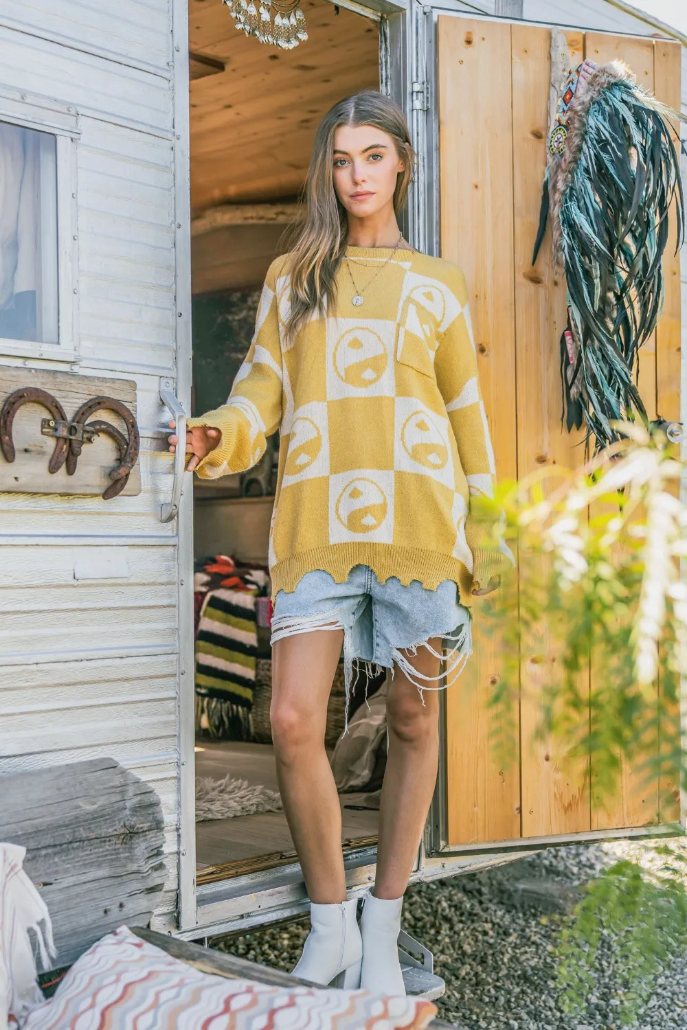 Checkerboard Sweater with Yin Yang Pattern, image 6