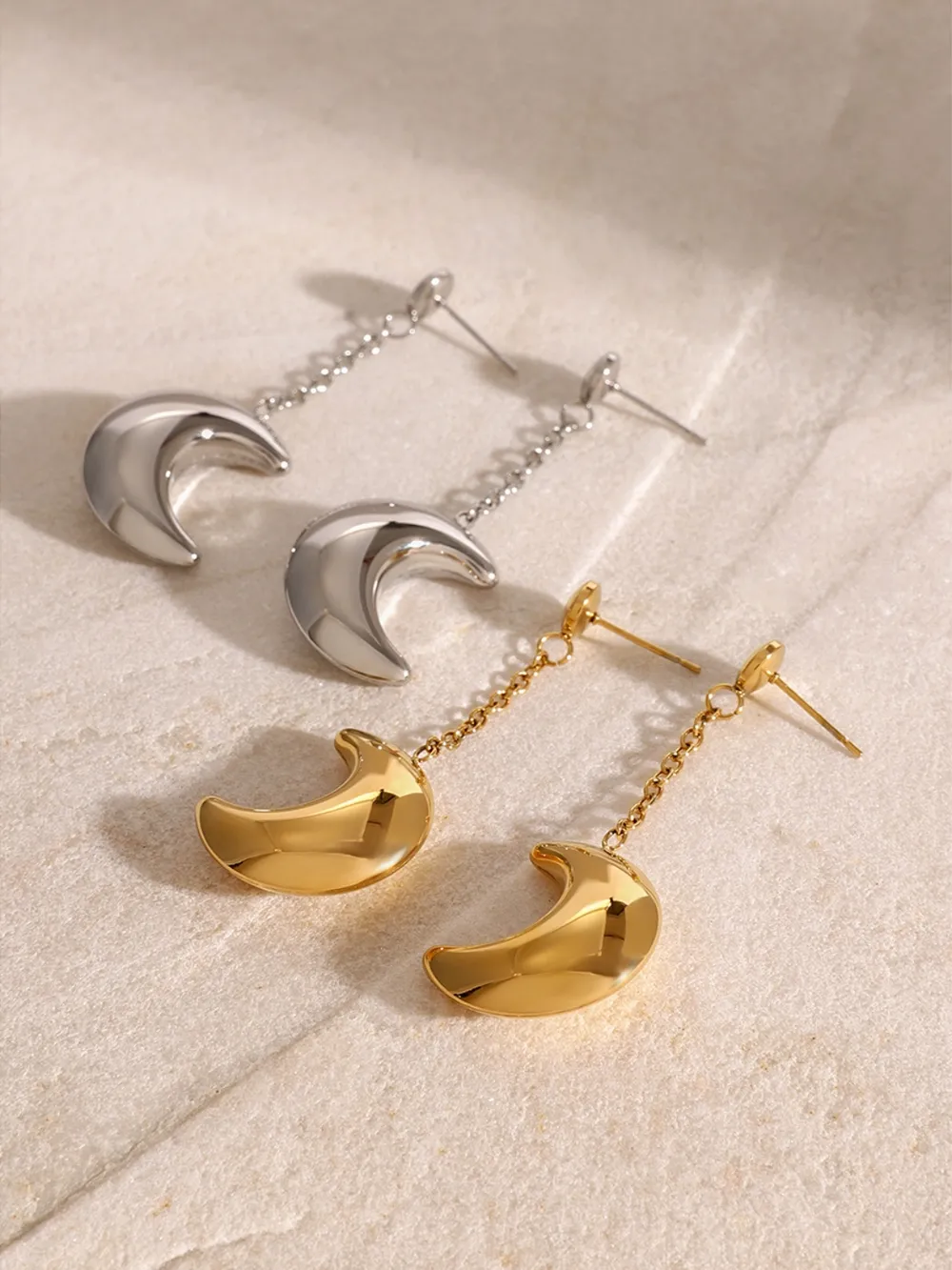 Stainless Steel Moon Dangle Earrings, image 3