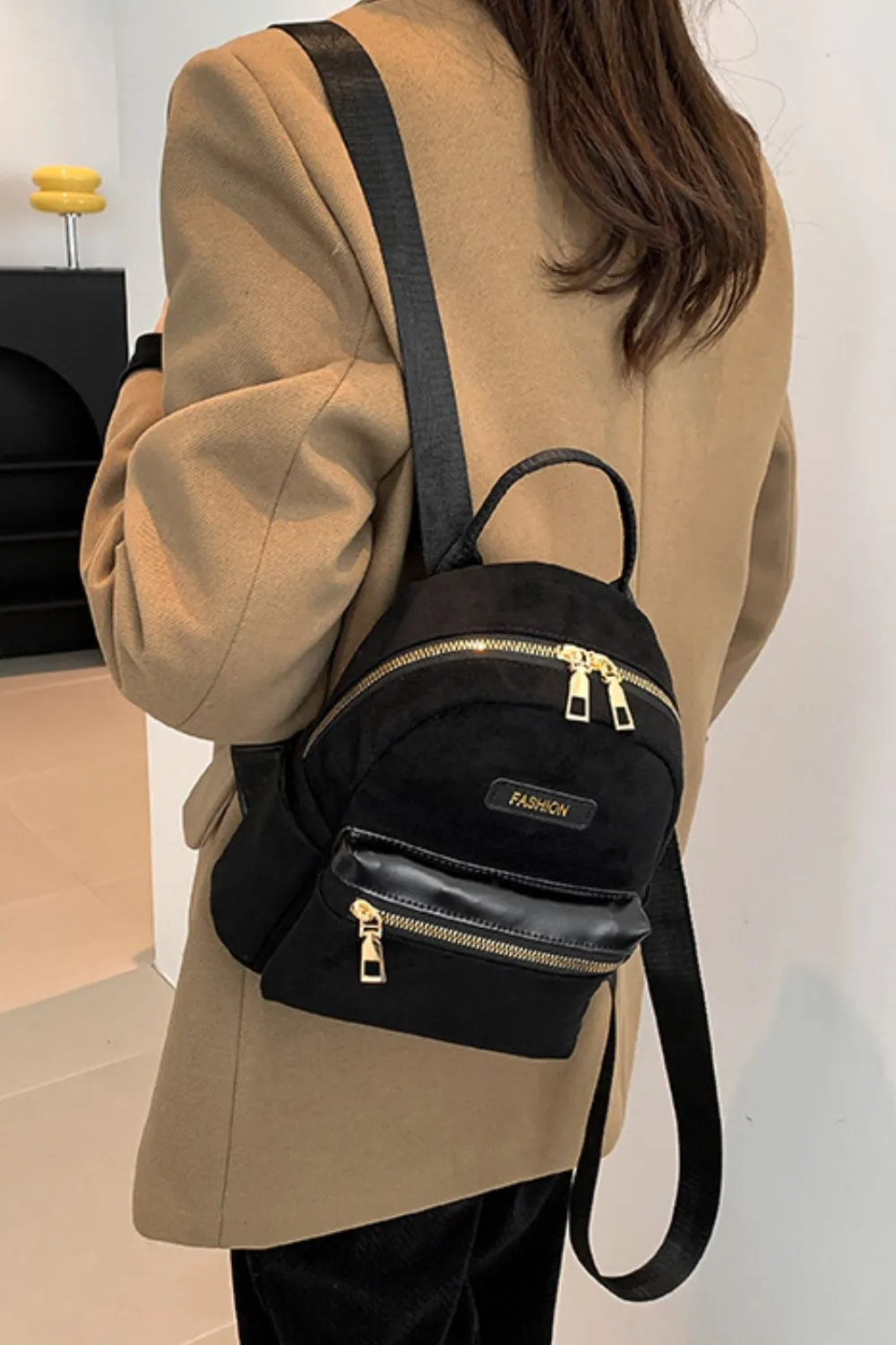 Suede Adjustable Strap Backpack Bag, image 7