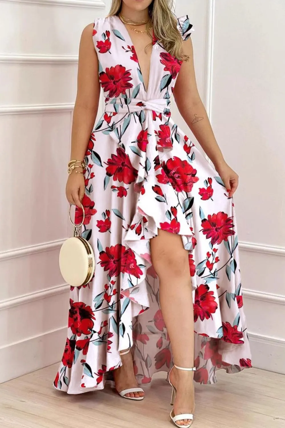 Ruffled Plunge Sleeveless Maxi Dress, image 2