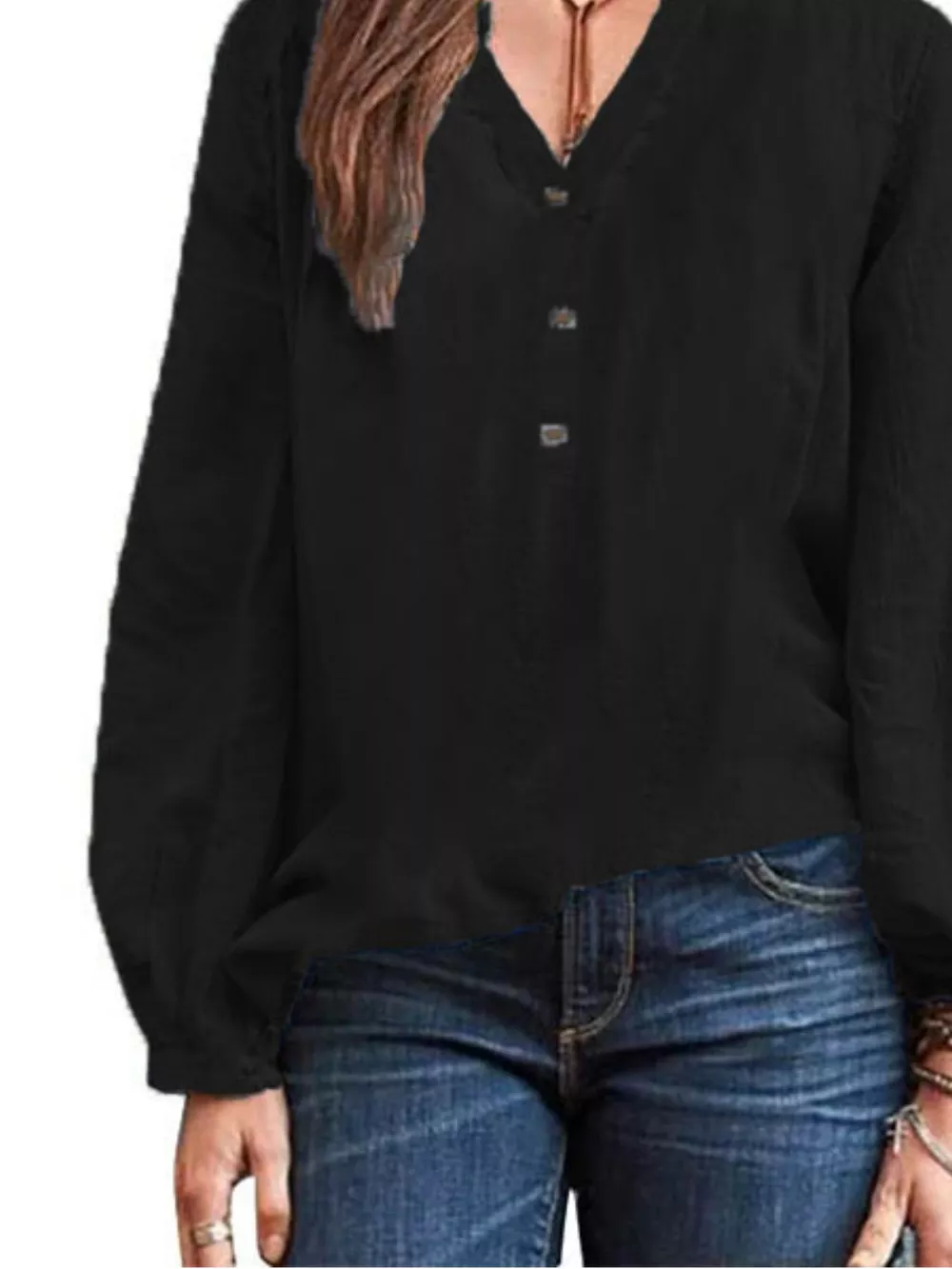 Full Size Notched Long Sleeve Blouse Plus Size, image 12