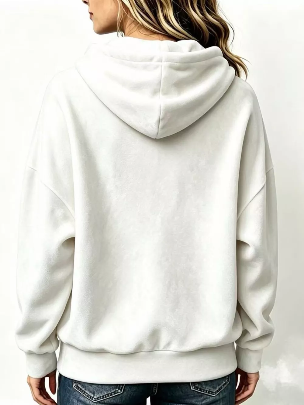 Full Size Drawstring Velvet Long Sleeve Hoodie Plus Size, image 4