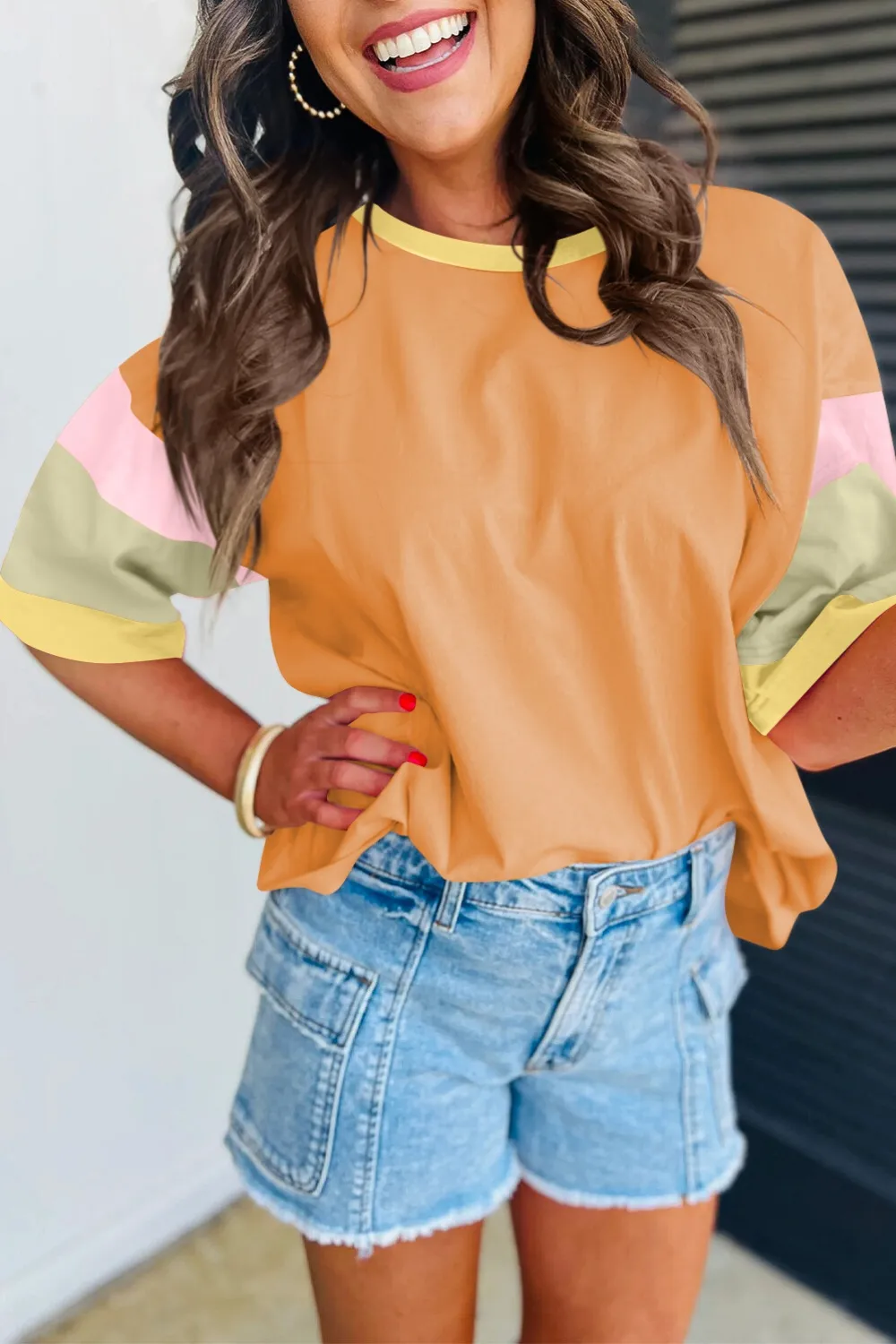 Color Block Round Neck Half Sleeve T-Shirt, image 5