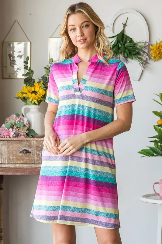 Full Size Striped Short Sleeve Mini Tee Dress Plus Size, image 3