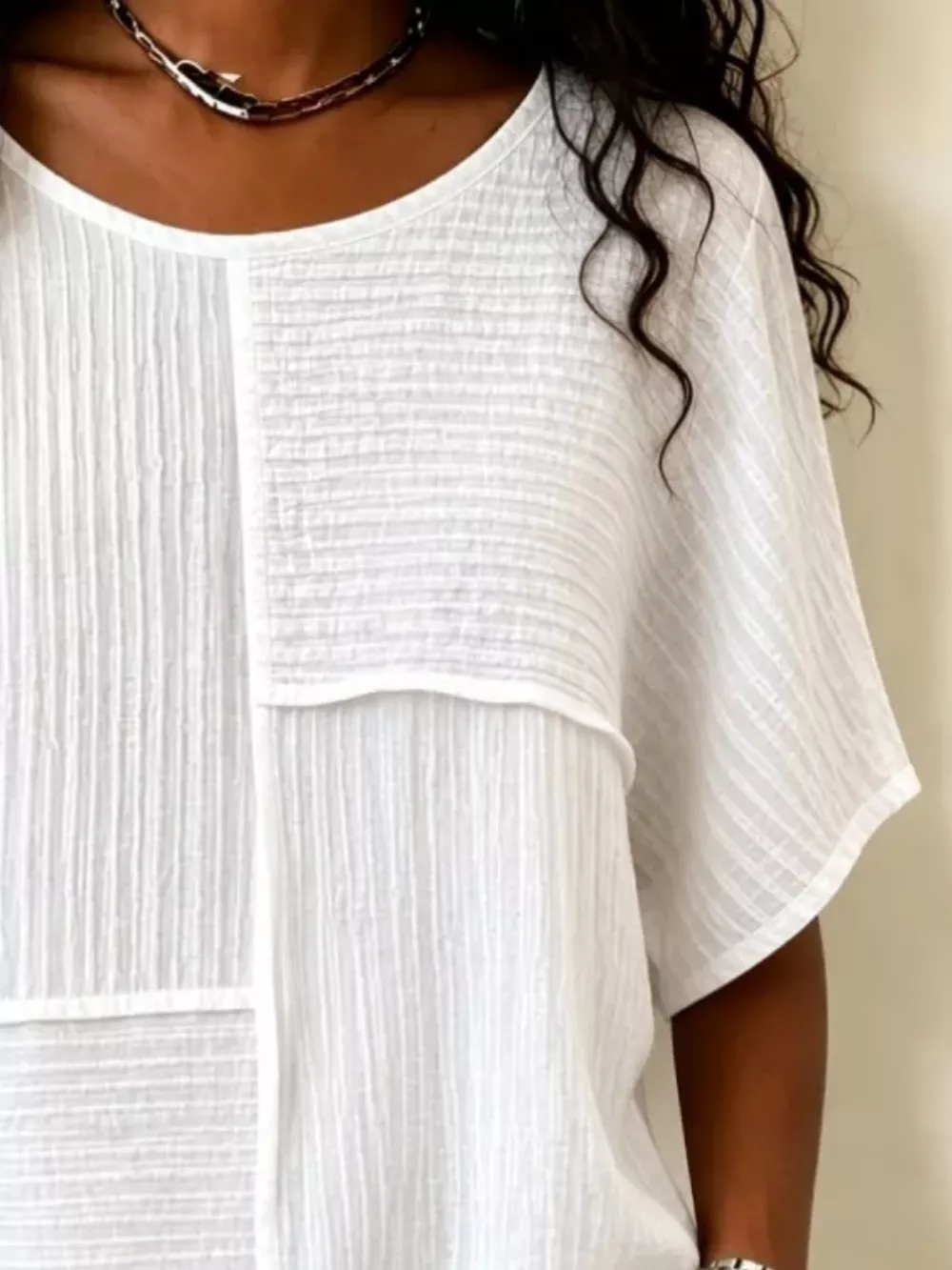 Full Size Texture Round Neck Half Sleeve Blouse Plus Size, image 2