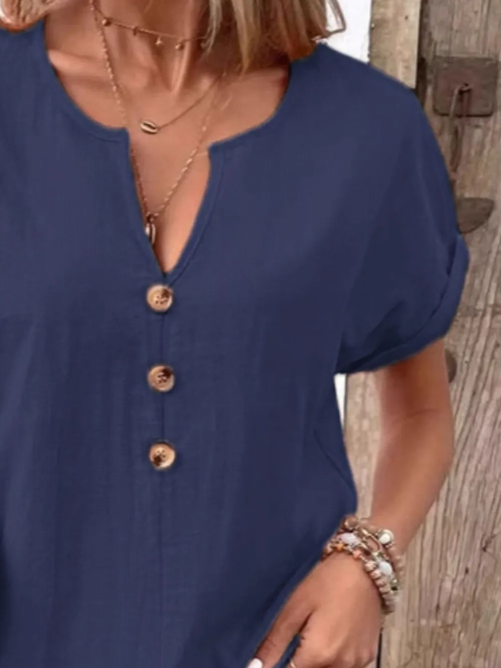 Full Size Notched Short Sleeve Top Plus Size, image 12