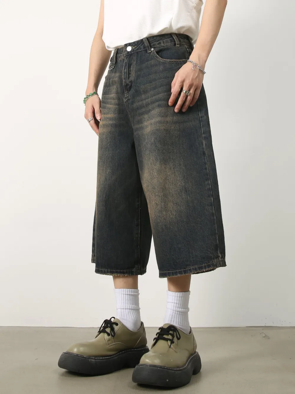 Men's Wide Leg Denim Shorts, image 4